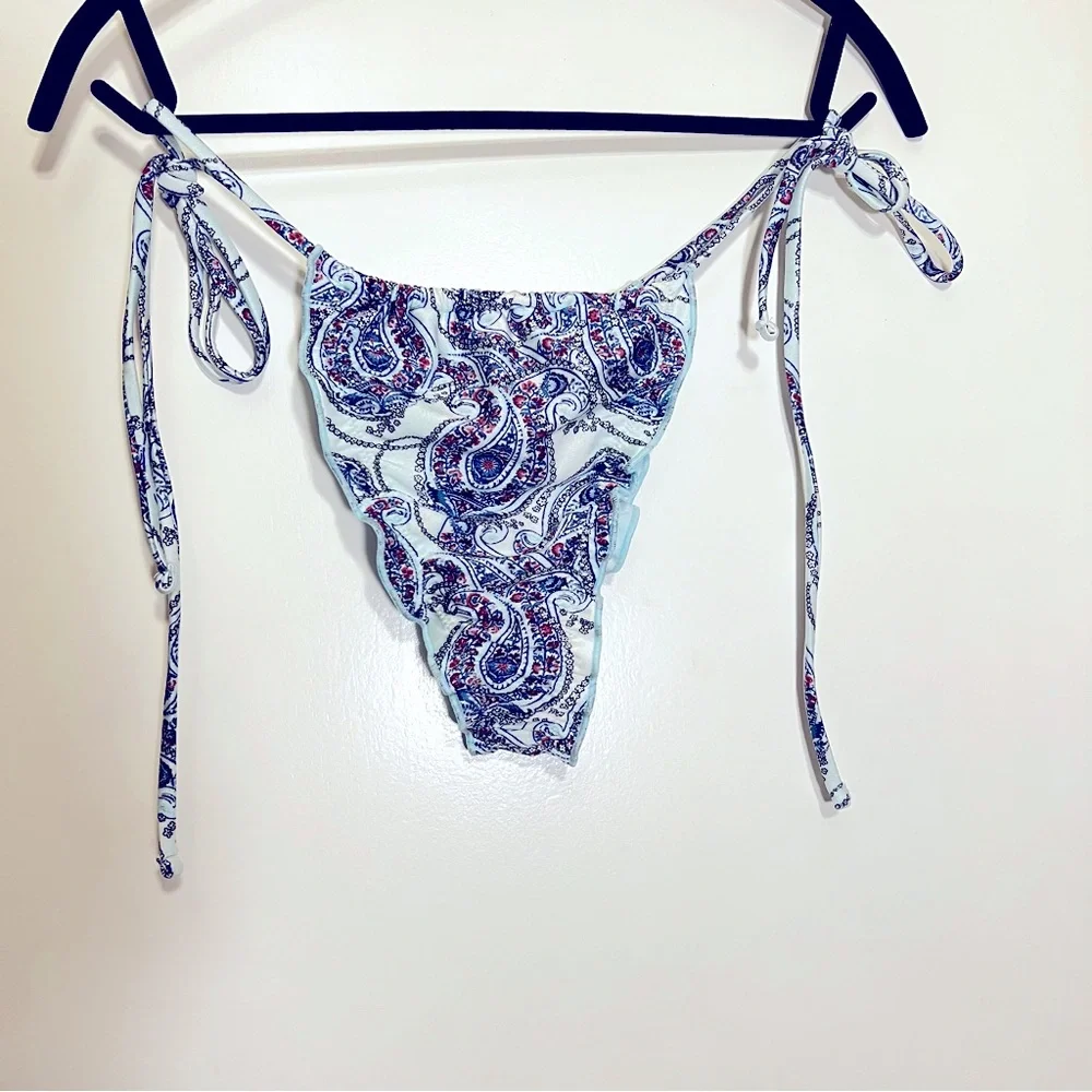 Frankie's Bikinis White Paisley Tie-Side Bikini Bottom